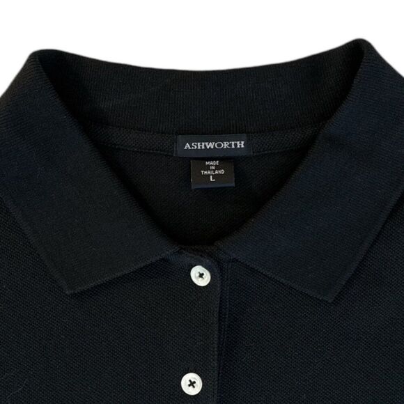 ASHWORTH Black Polo‎ Golf Short Sleeve Wm Sz L Preppy EUC - Picture 2 of 8